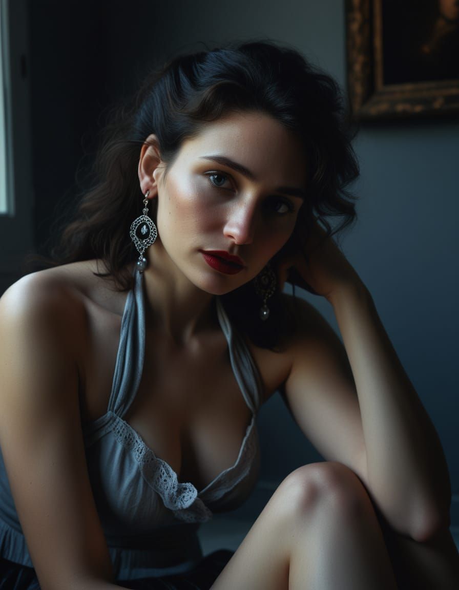 Woman in Halter Top: Romantic Realism Oil Painting