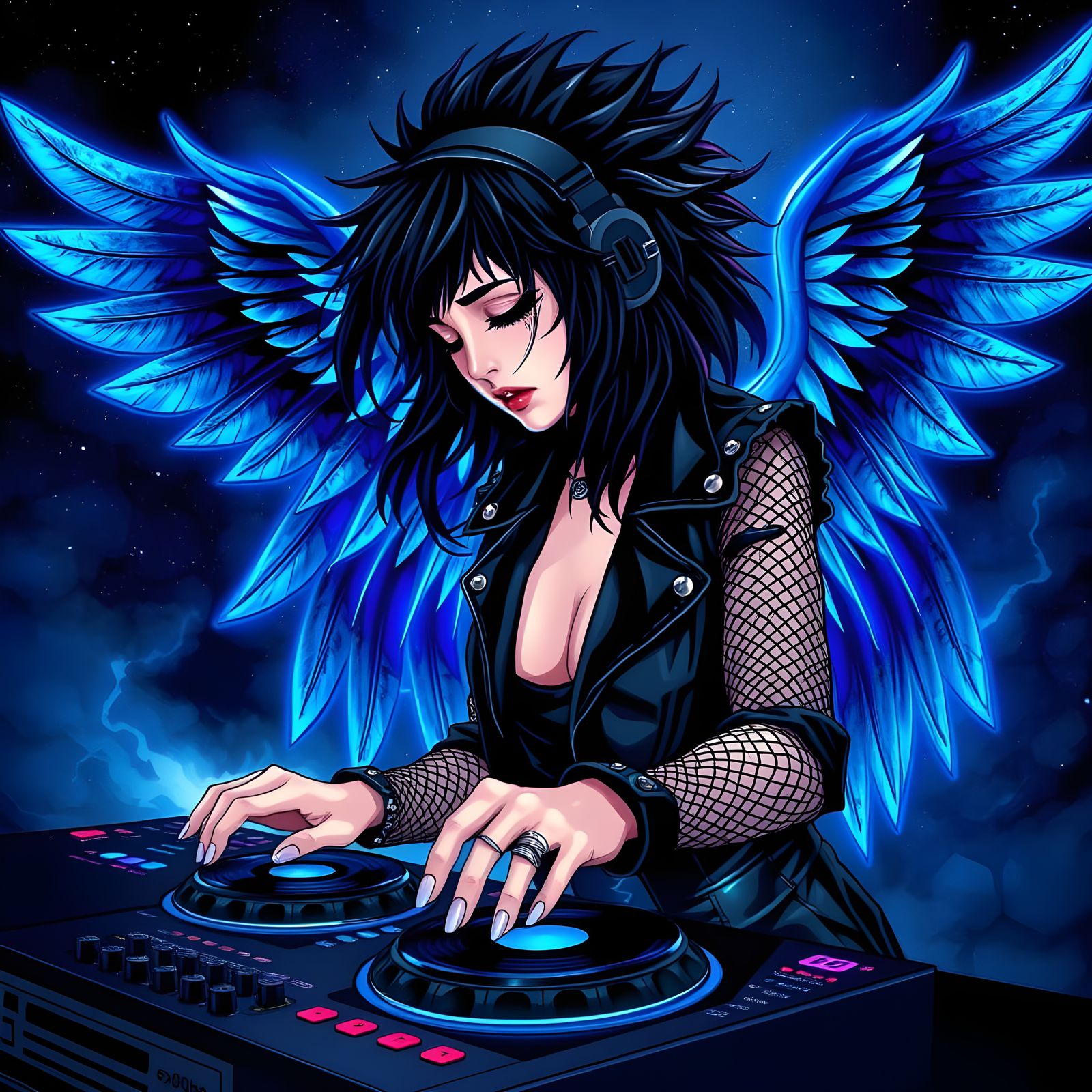 Emo DJ Goddess Shines with Iridescent Wings