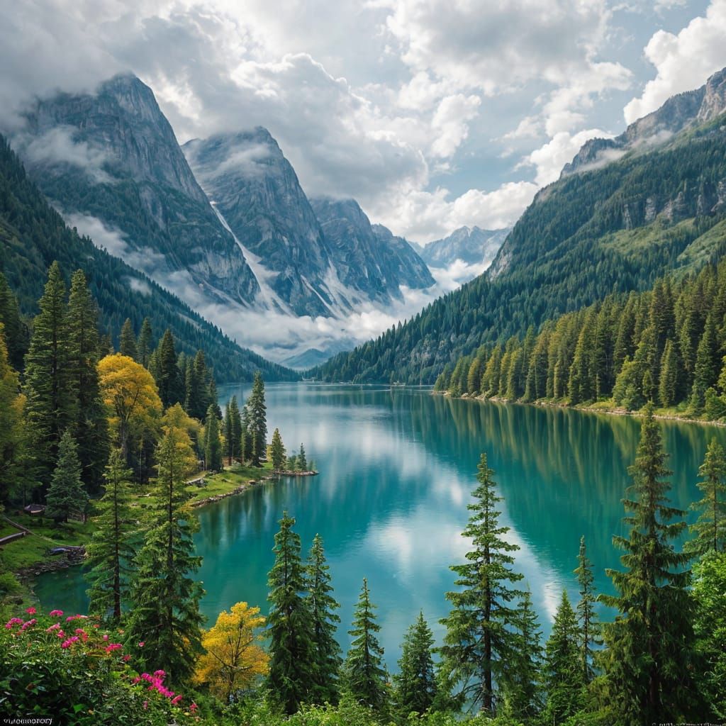Aerial View of Mountain Lake Landscape