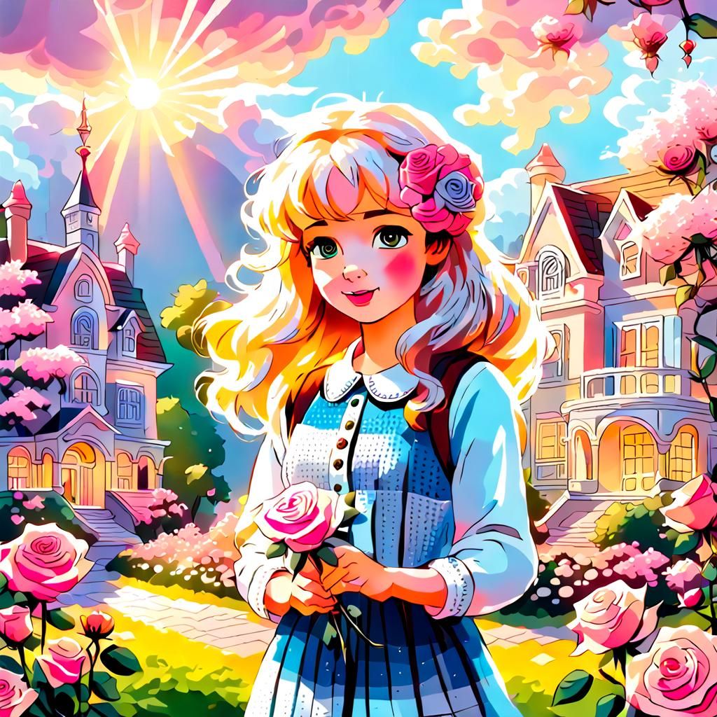 Utopian Rose Garden: A Grand House in Pastel Pink