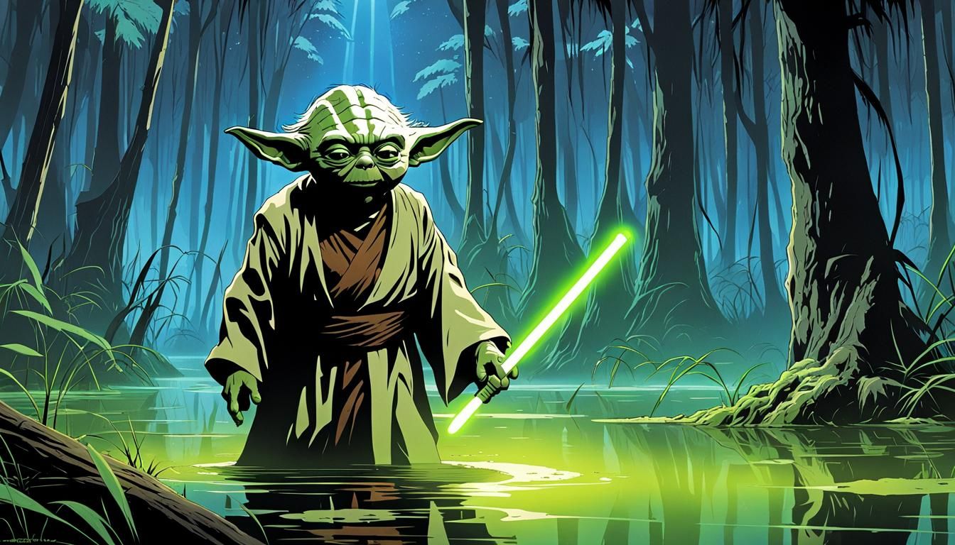 Yoda's Exile on Dagobah: Cel-Shaded Anime Art