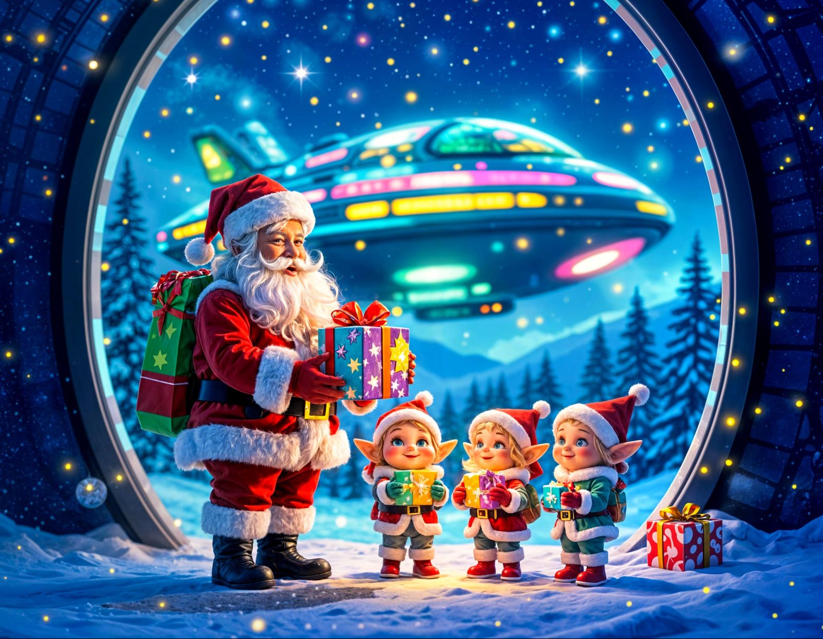 Santa's Retro-Futuristic Spaceship Delivery