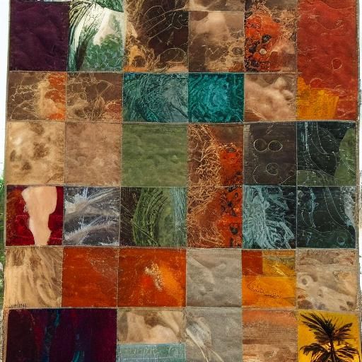 Surreal Patchwork Quilt Meets Ocean in Expressionist Style