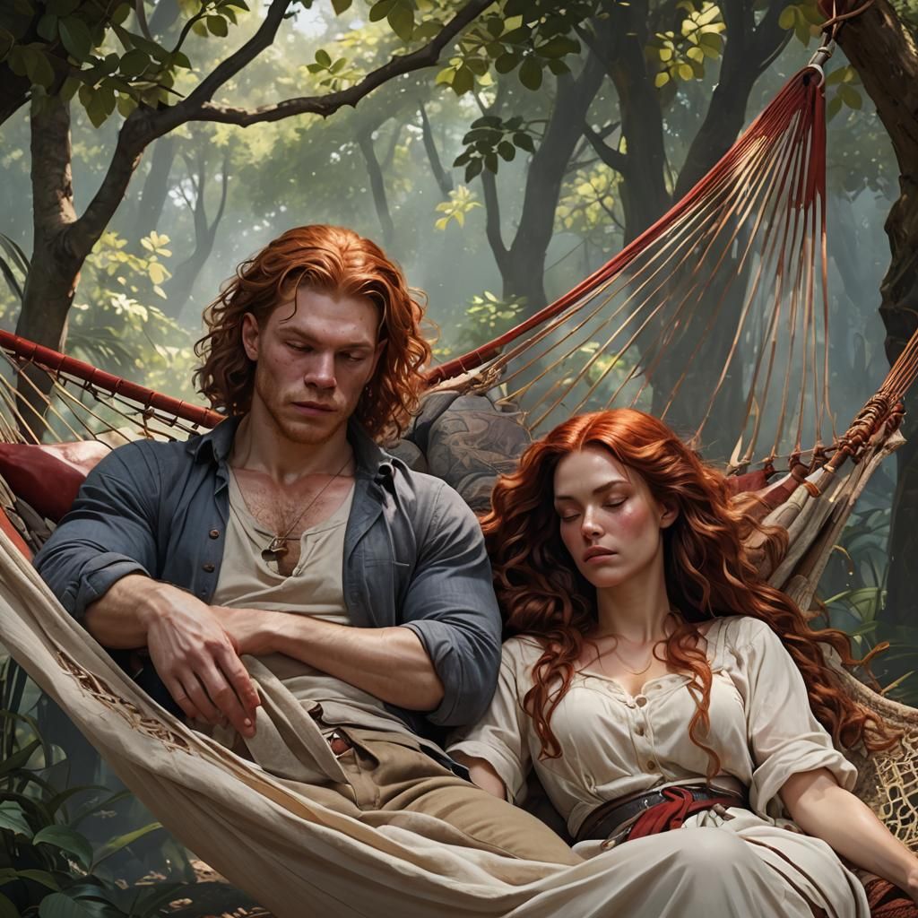 Couple Sleeping in Hammock: Hyperdetailed Portrait