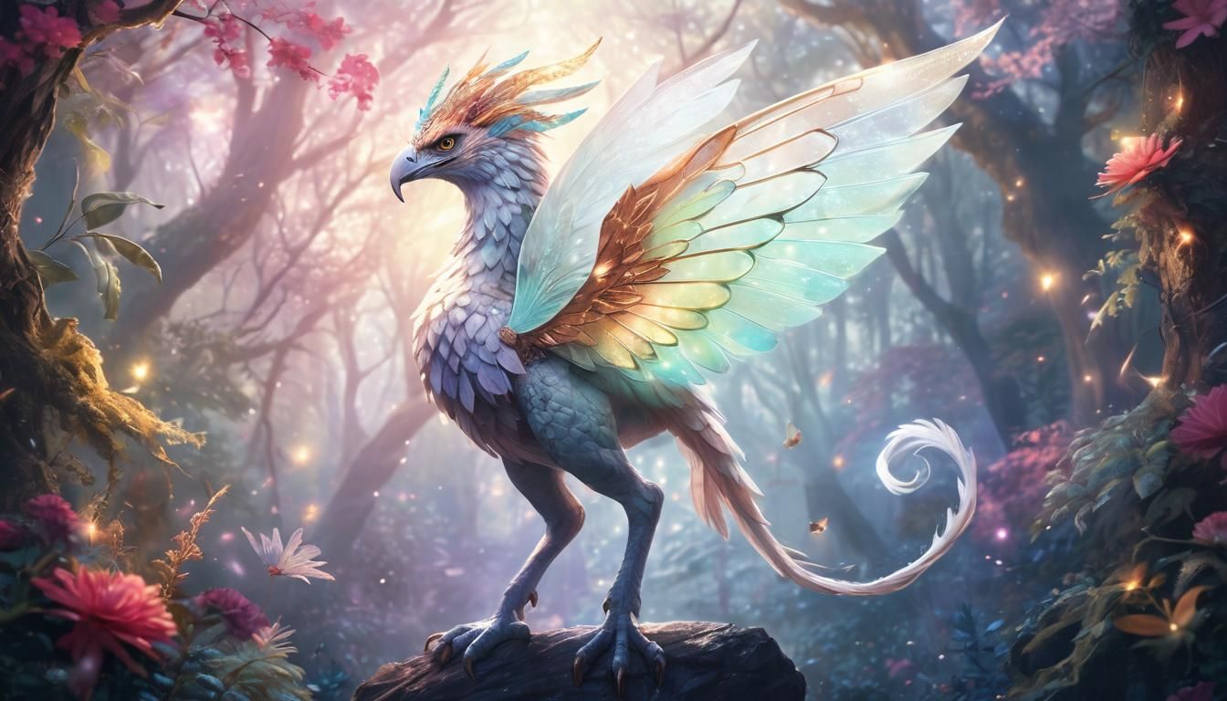 Fairy Gryphon Portrait in Magical Forest