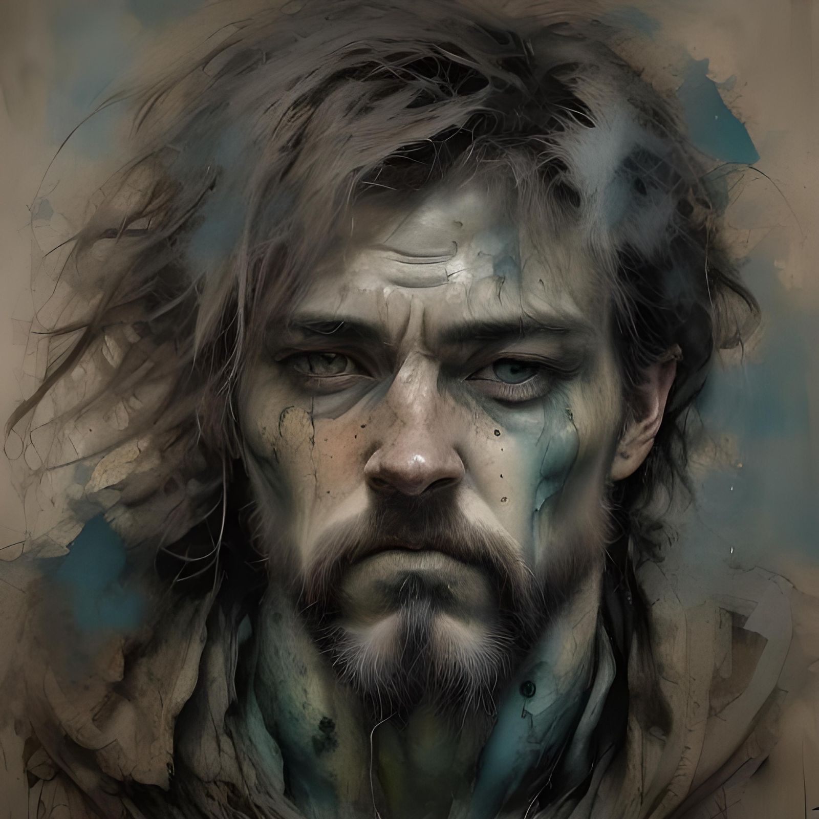 Rugged Man with Celtic Scrollwork in Dreamlike Style