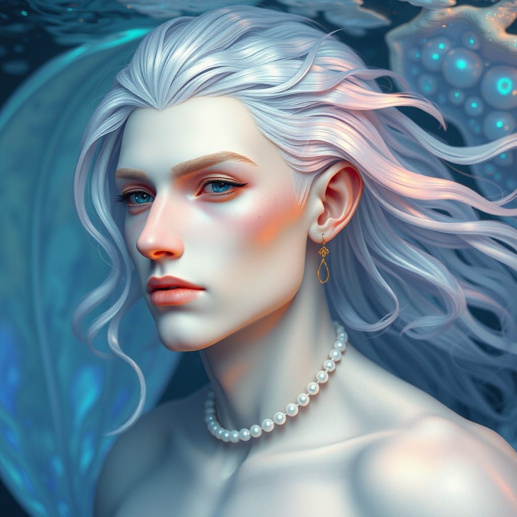 Ethereal Being with Iridescent Scales and Silvery Hair