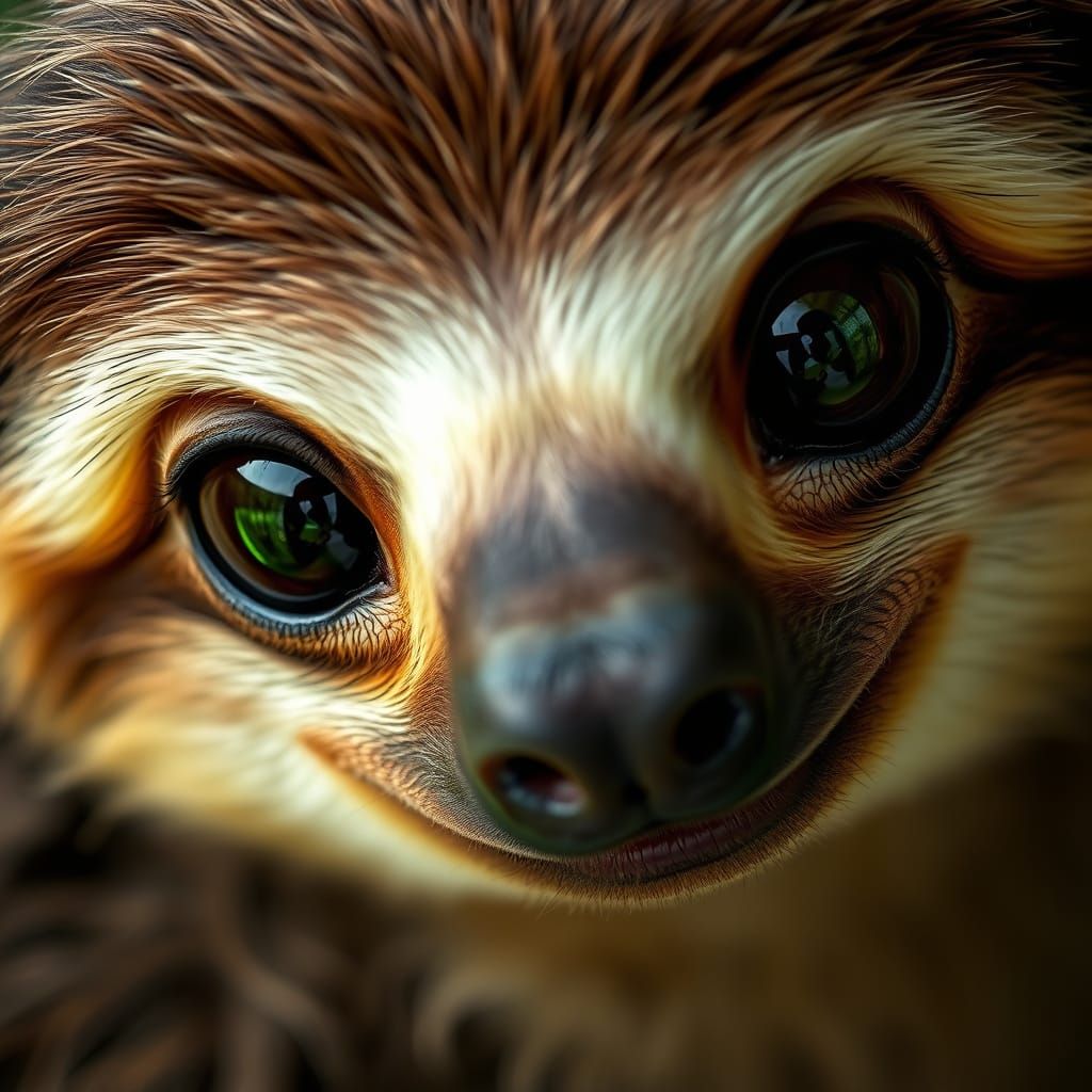 Sloth Eyes Reflecting Baby Sloth in Studio Photo