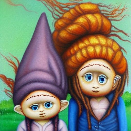 Gnome Couple: Love and Hope in Oil on Canvas