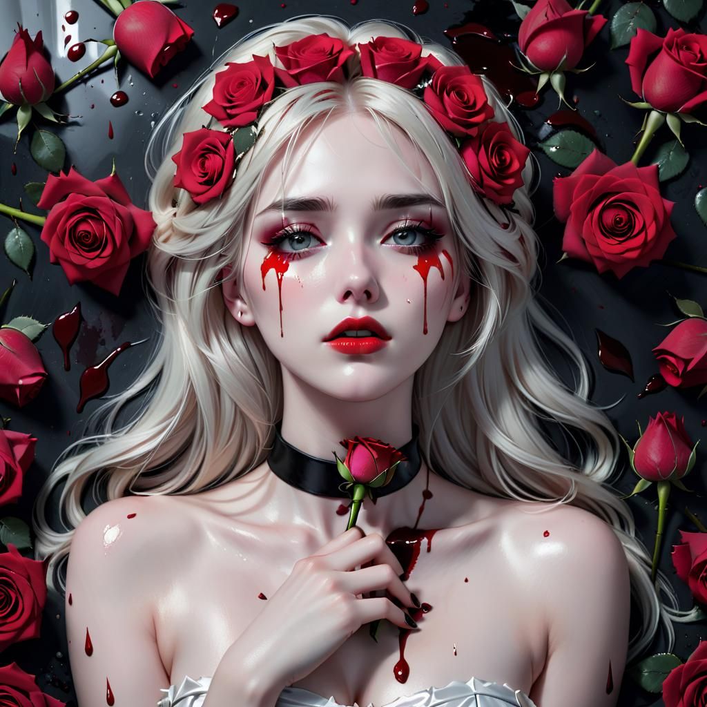 Sad Girl with Roses: Dramatic Portrait