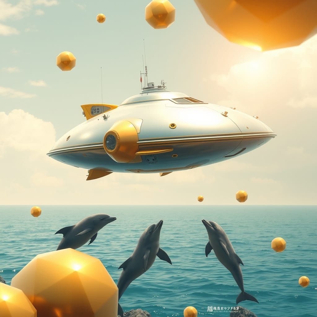 Flying Saucer Over Serene Shore: A Sci-Fi Dream