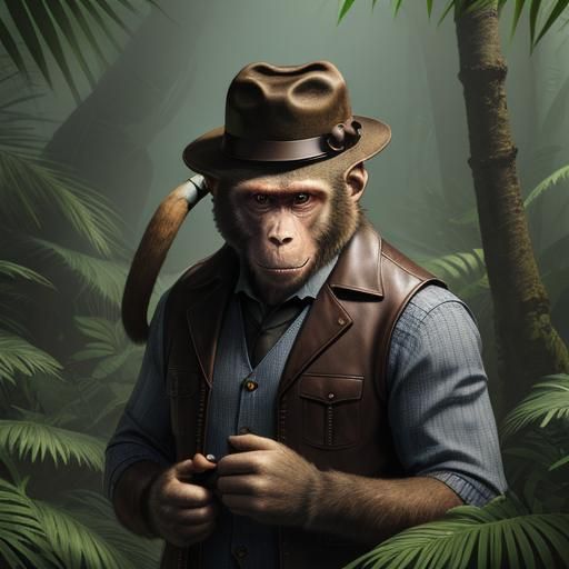 Monkey in Fedora with Cigar, Hyperrealistic Art