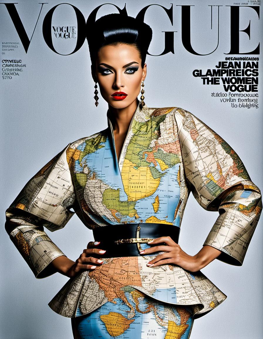 Glamorous Woman in Map Couture: Vogue Editorial