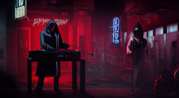 Epic Post-Apocalyptic Punk Rock Scene in Neon Lights