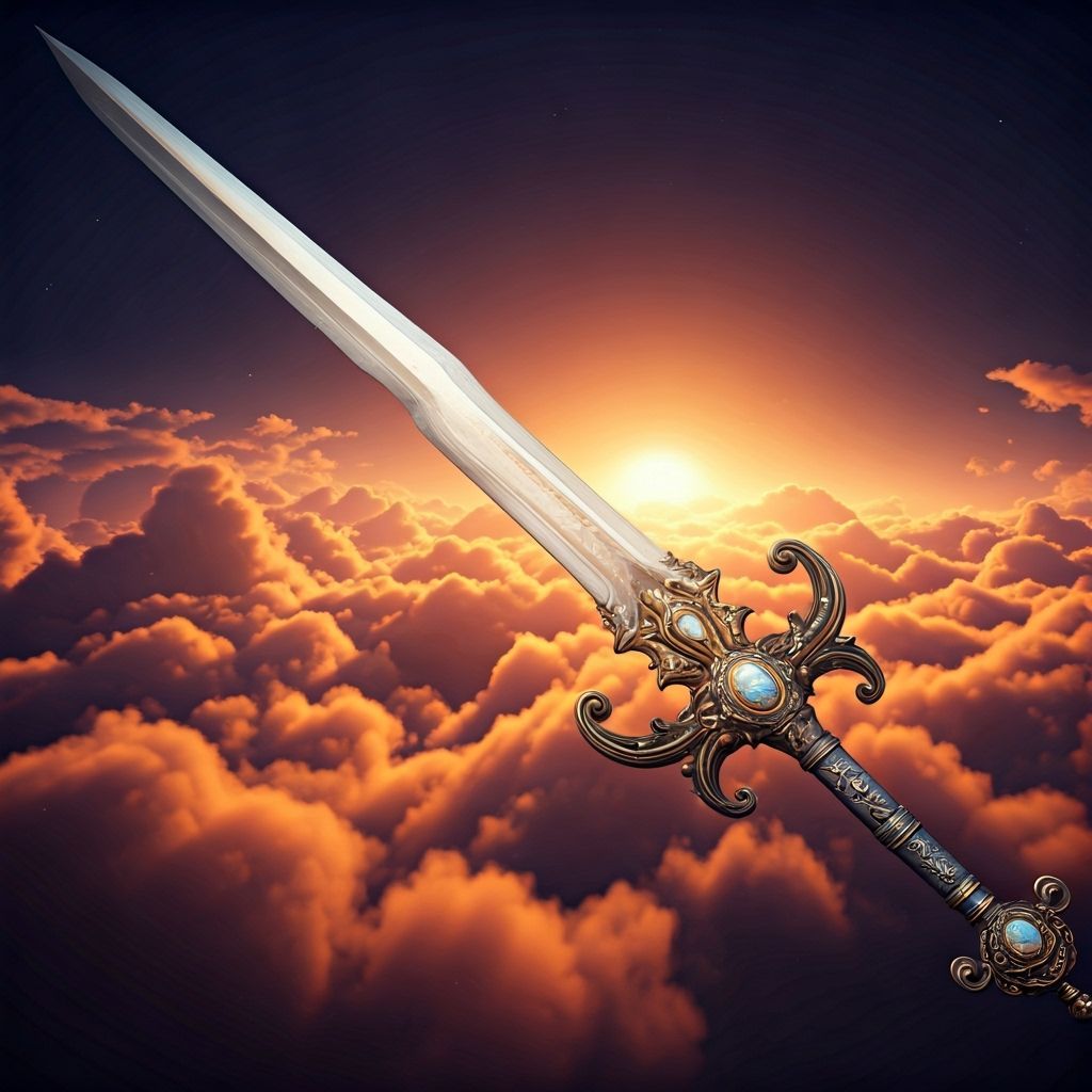 Ornate Golden Rapier on Cloud, Intricate Detail