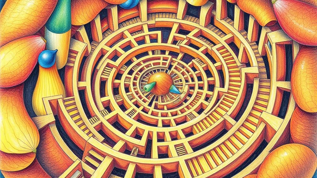 Gourd labyrinth by MC Escher  prisms colored pencils drawing
