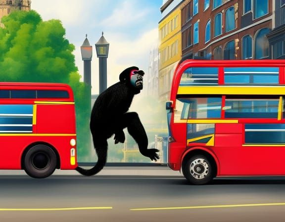 Chimpanzee Drives a London Bus: Hyperrealistic Art