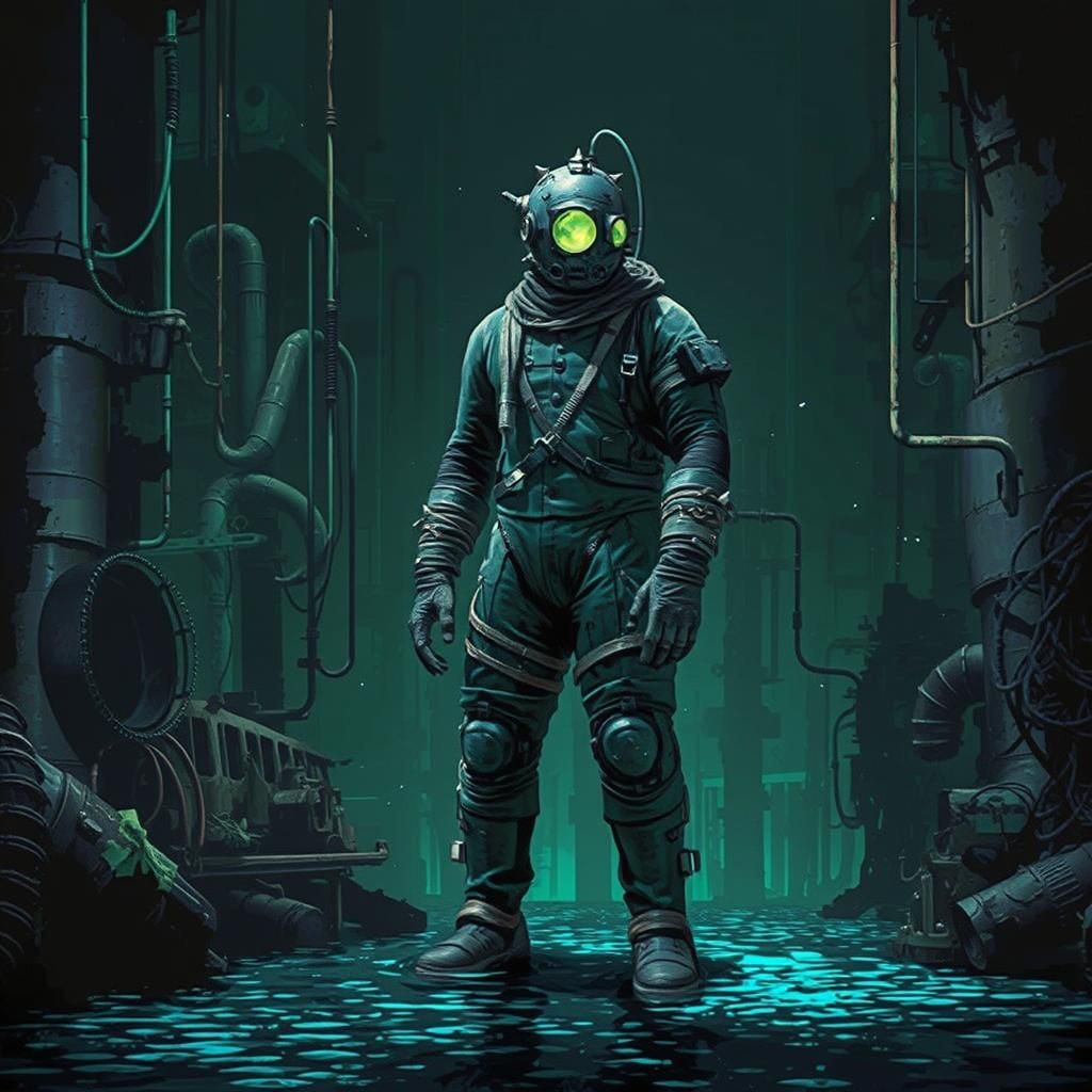 Ominous Underwater Scene in Retro 8-bit Style