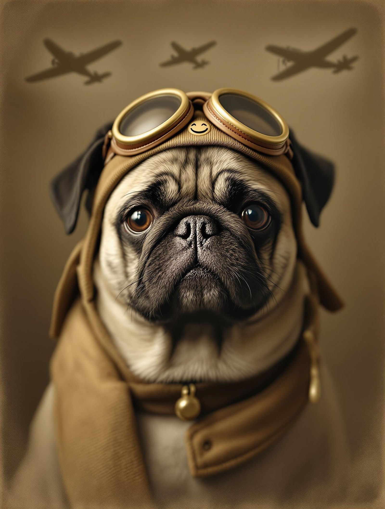 Vintage Pug Aviator in Sepia Photograph