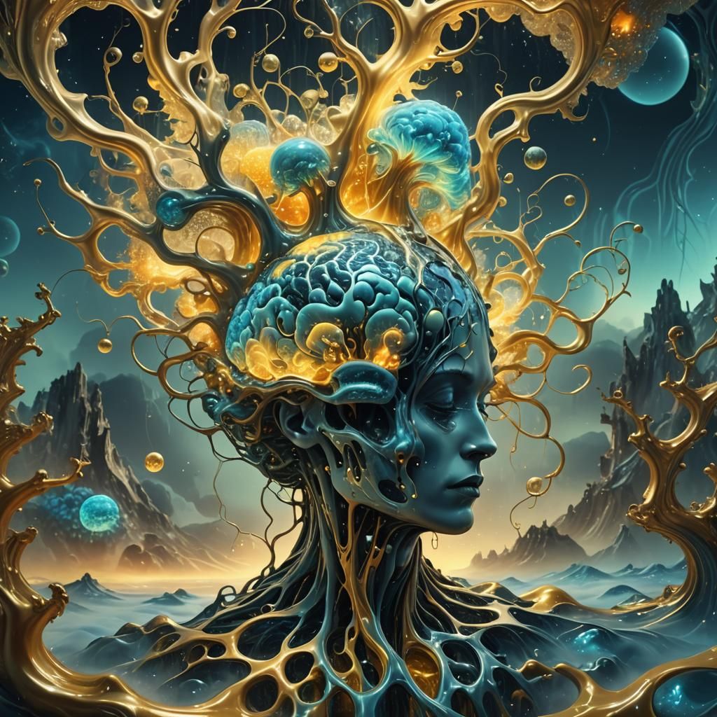 Surreal Melting Brain in Dreamscape, Digital Art