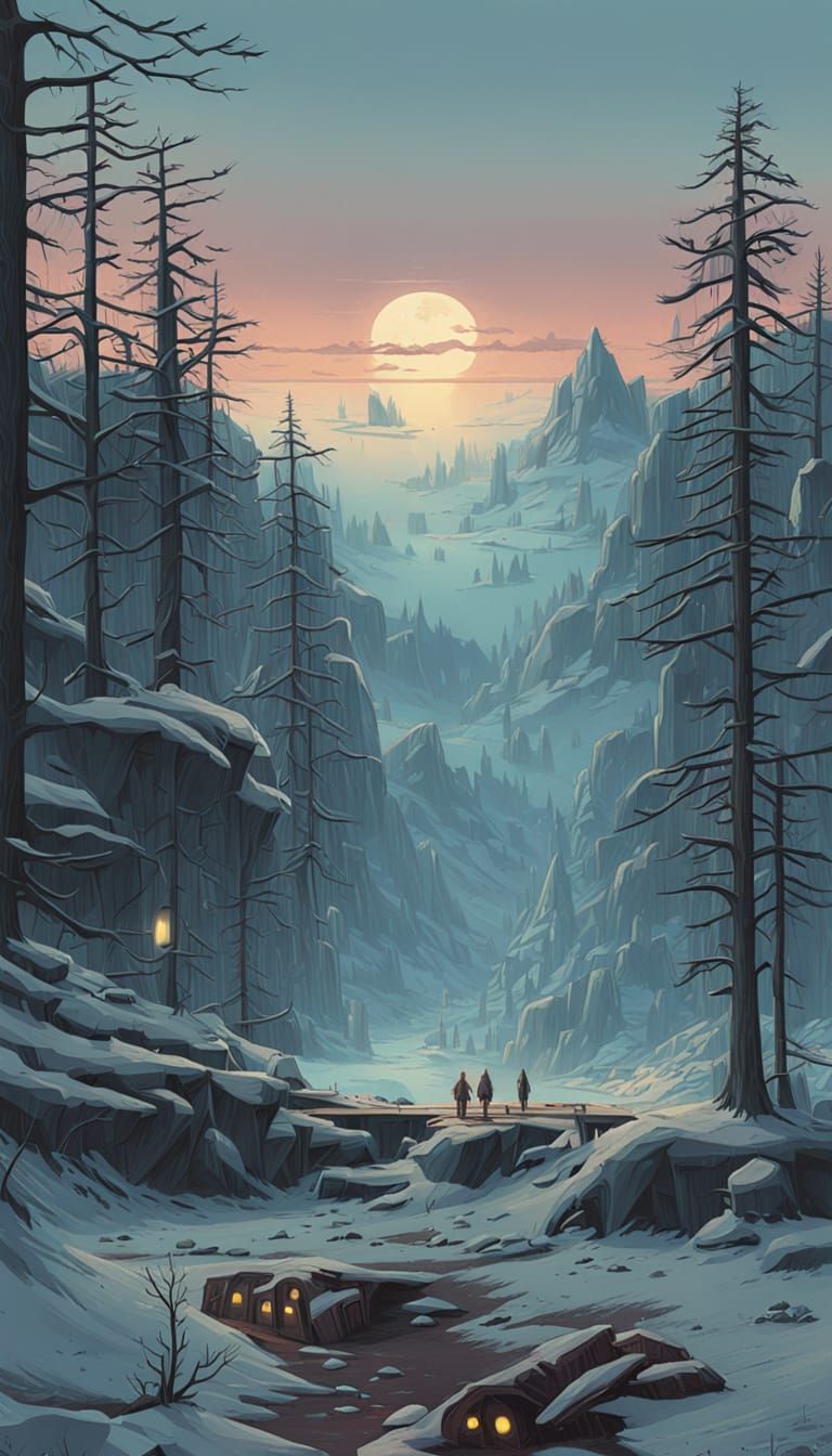 Mystical Winter Stargate Amidst Snowy Forest