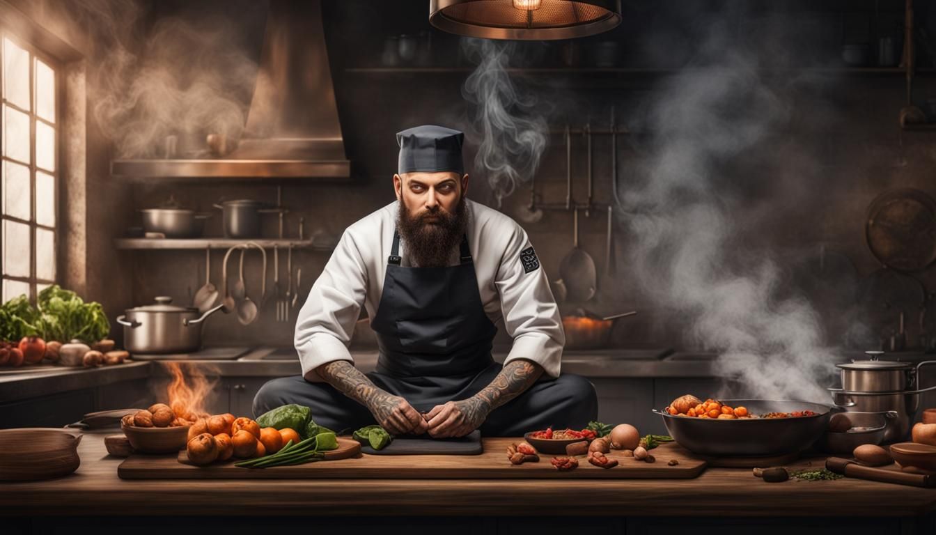 Zen Chef in Minimalist Kitchen Concept Art