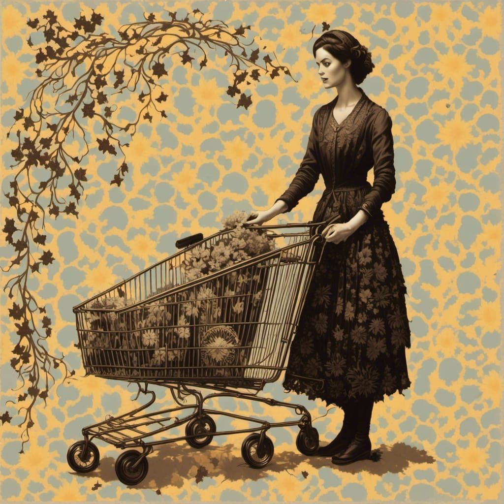 Detailed Portrait of Woman with Shopping Cart