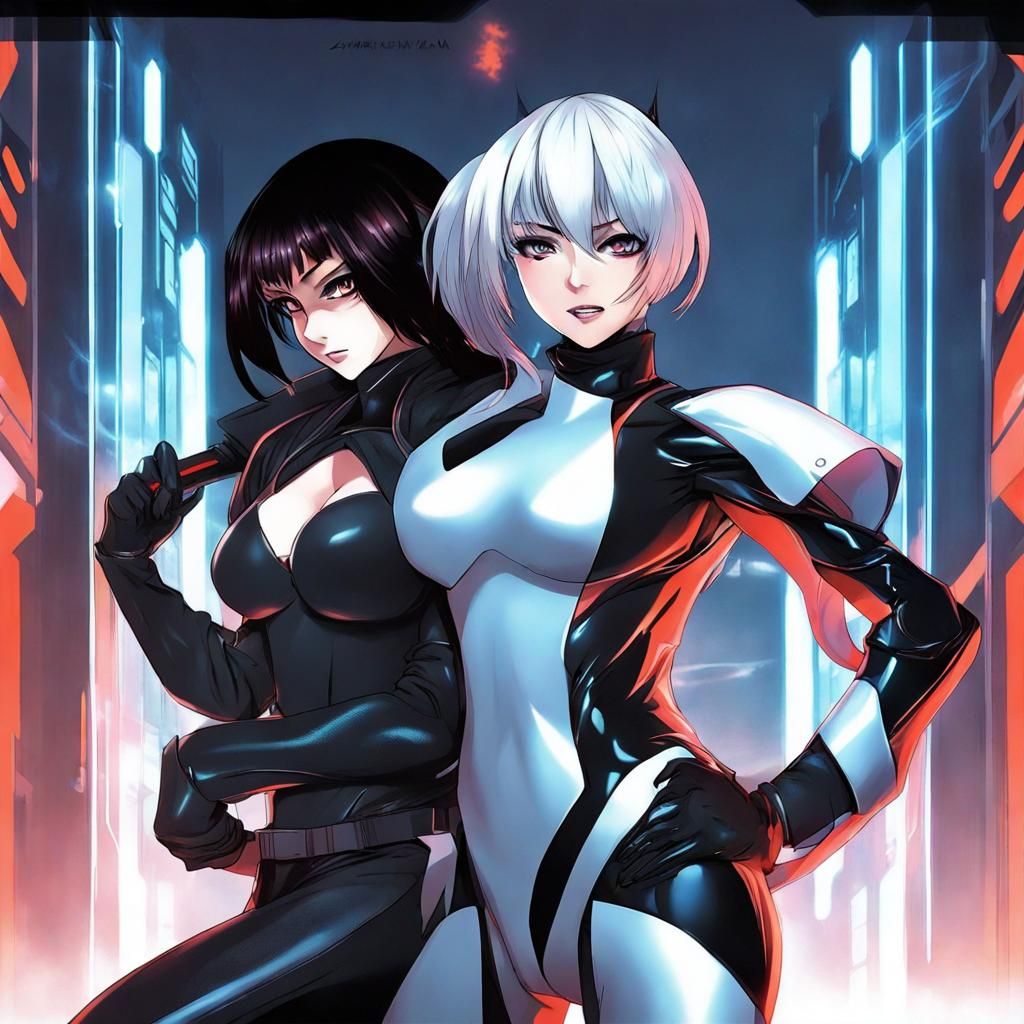 Futuristic Anime Villainess with Henchman