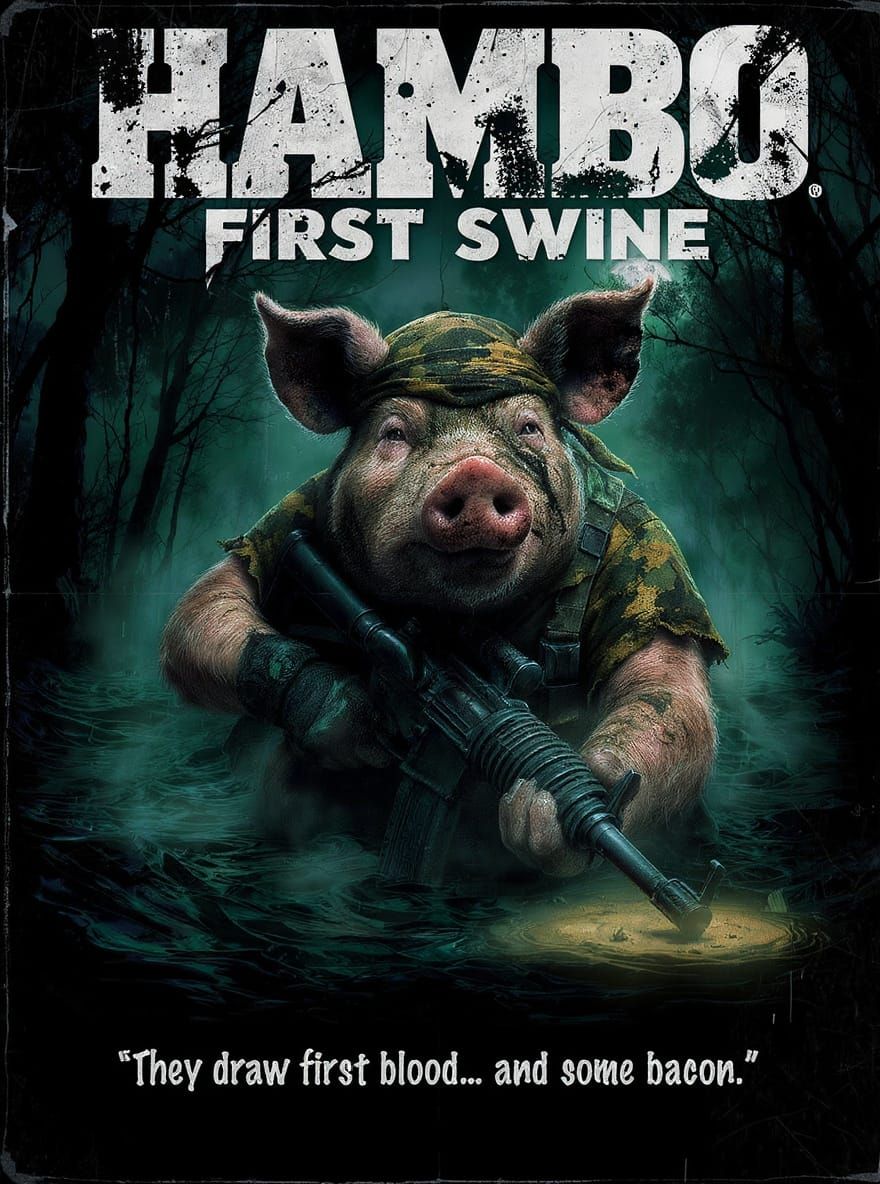 Movie Poster: Anthropomorphic Pig Warrior in Swamp