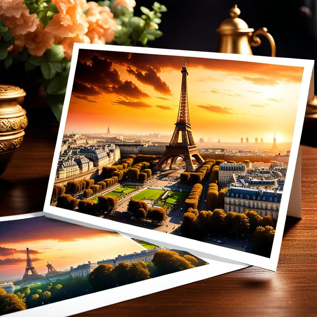 Eiffel Tower Postcard: Impressionist Oil Painting