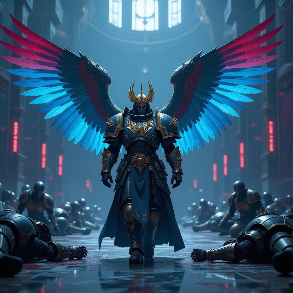 Winged Marcus the Red in Cyberpunk Hall