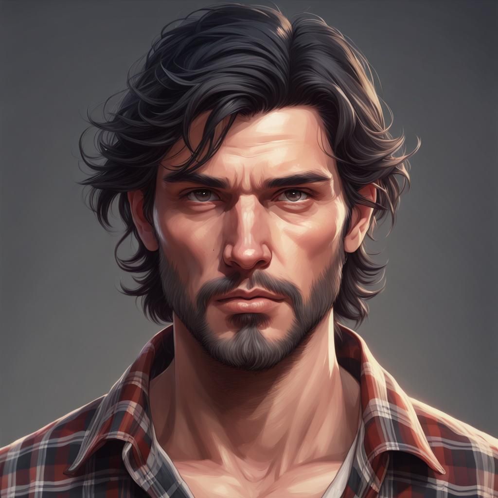 Detailed Portrait of Bearded Man in Flannel