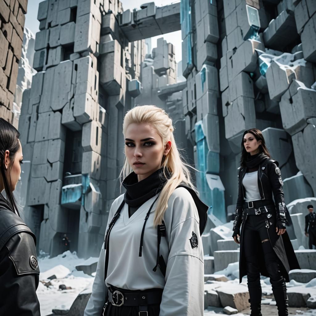 Occult Girls in Ominous Cyberpunk Cityscape