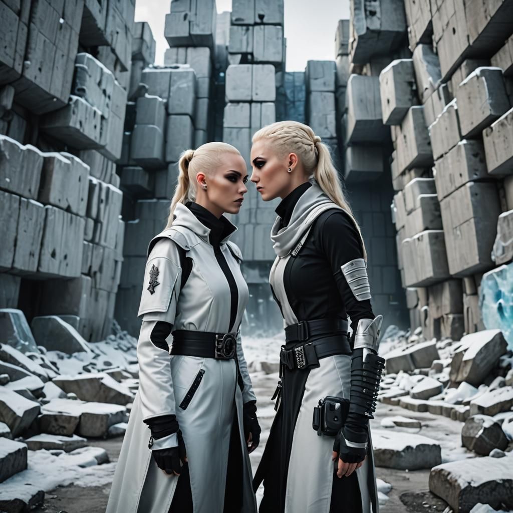 Occult Girls in Cyberpunk Cityscape