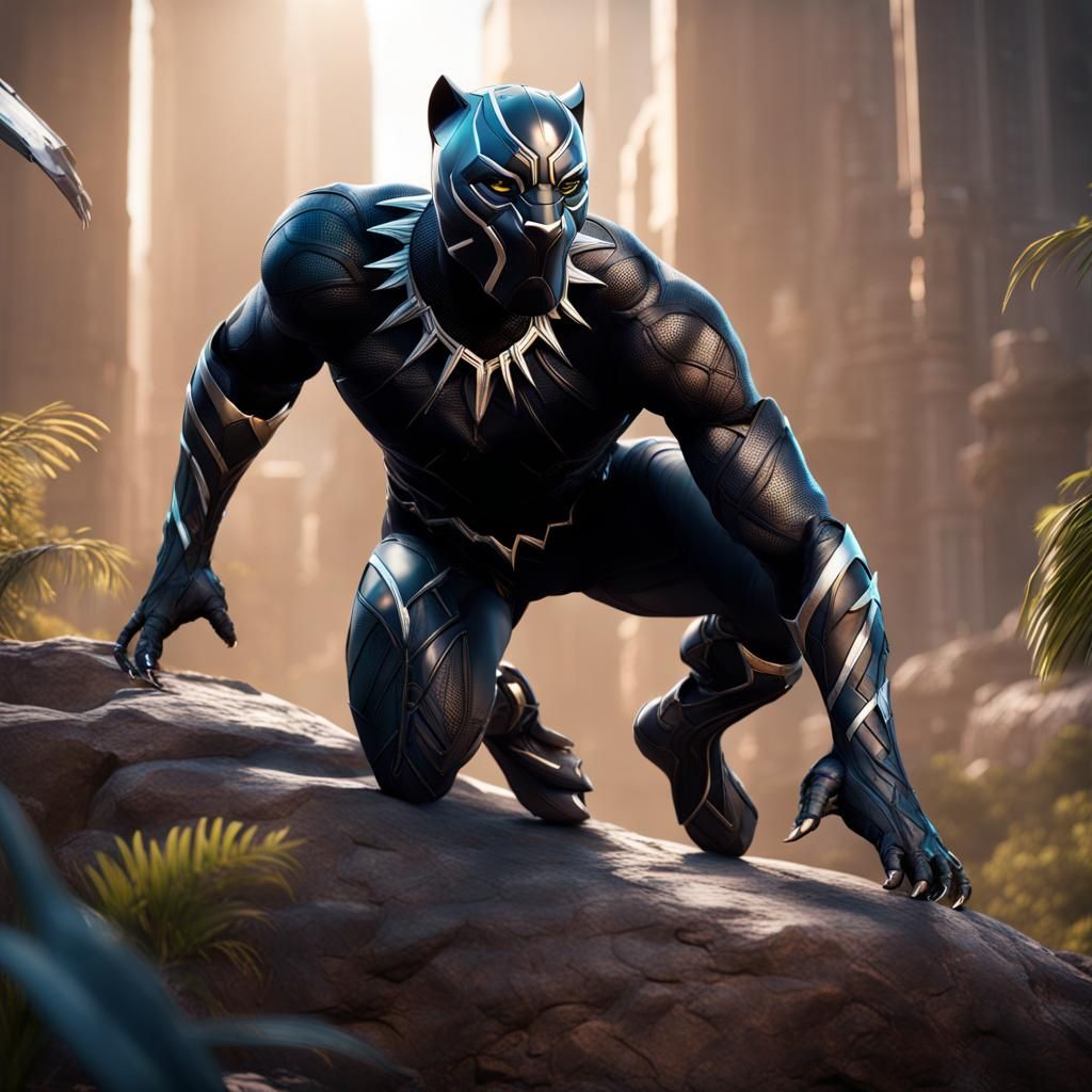 Detailed Matte Painting: Black Panther Superhero