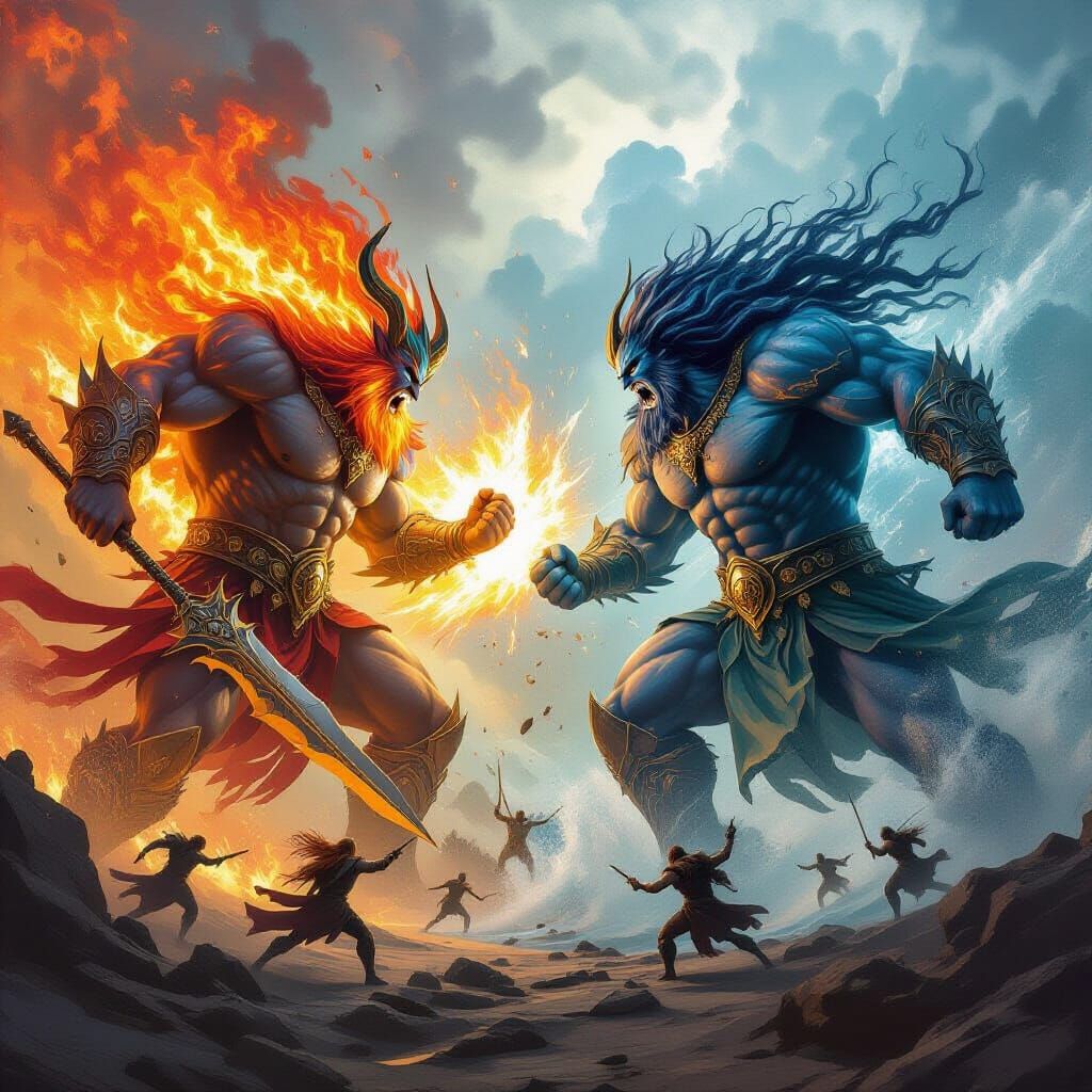 Elemental Titans Clash in Epic Fantasy Battle