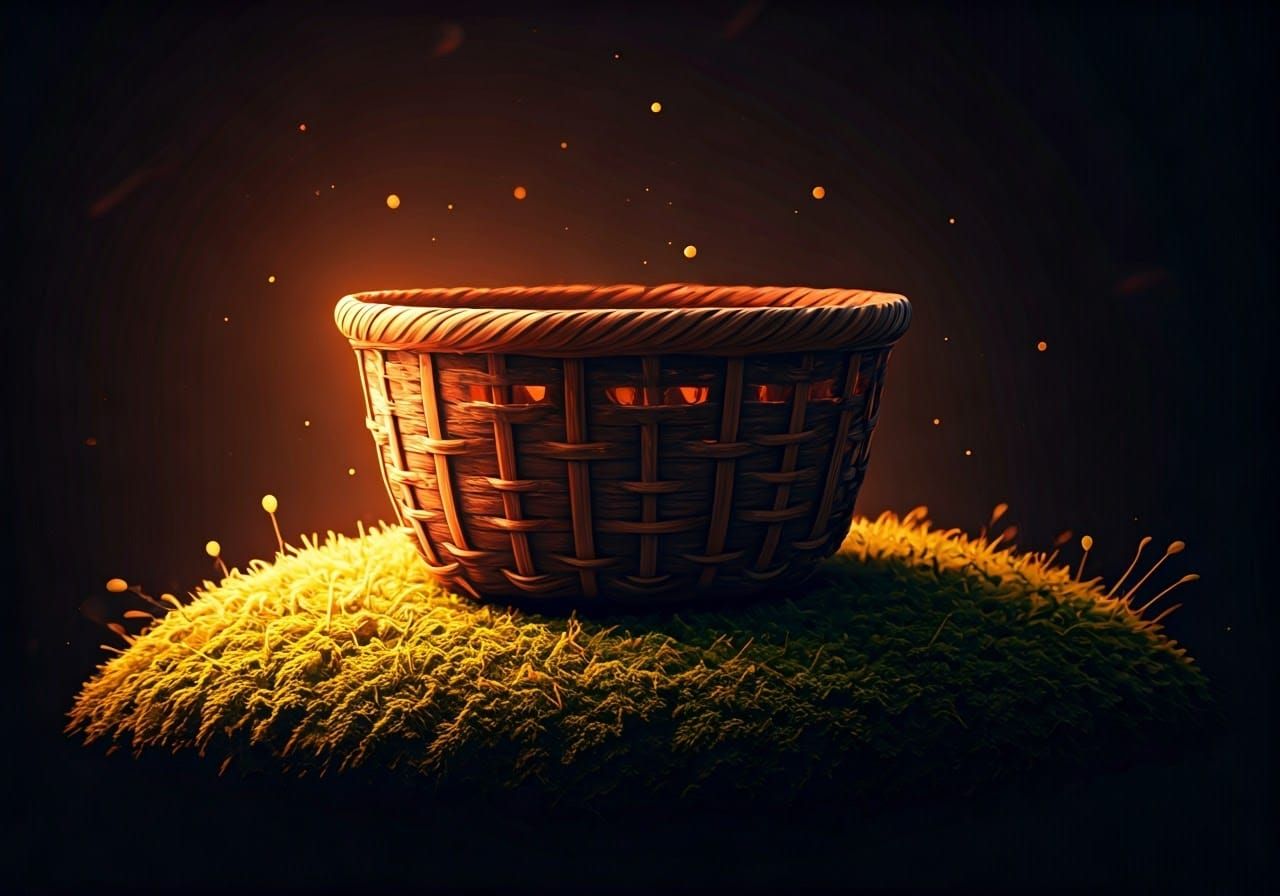 Ornate Basket on Moss in Dreamlike Style
