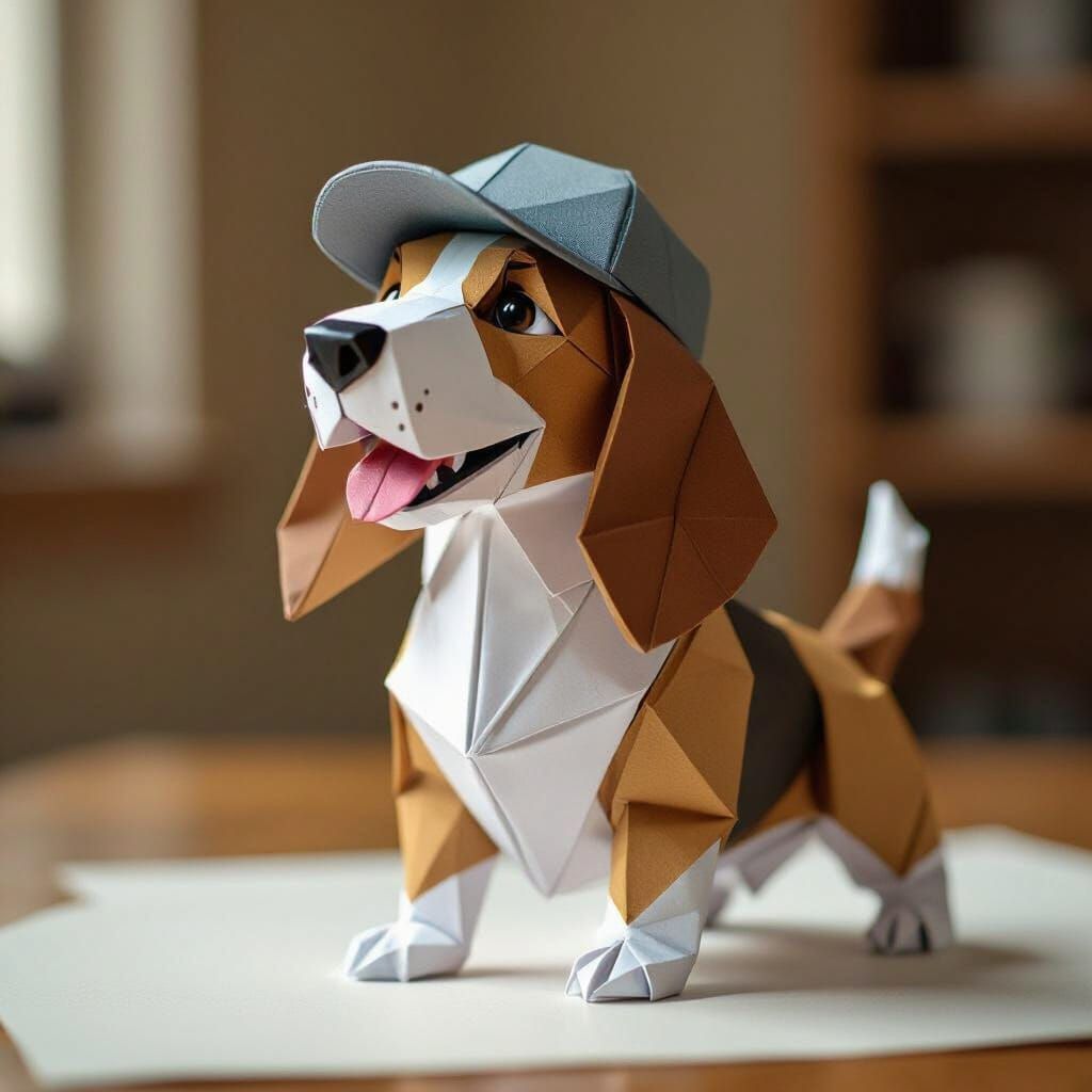 Origami Basset Hound Reared Up Playfully