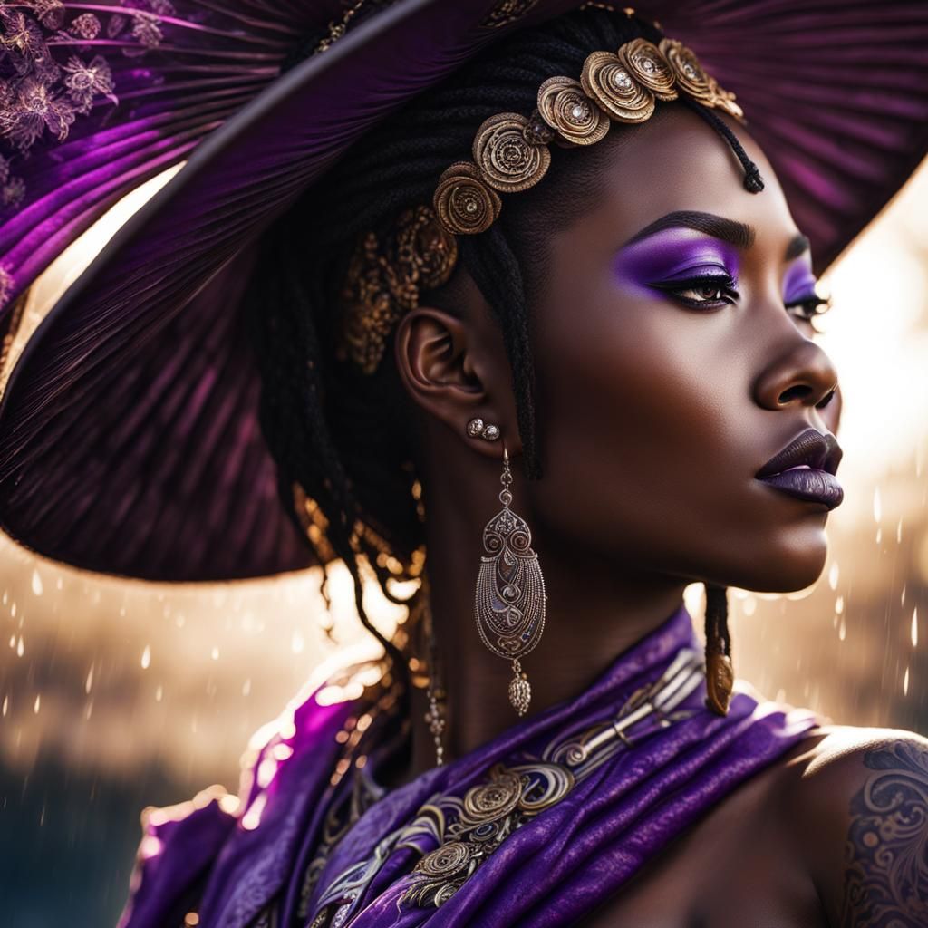 Glamorous Steampunk Portrait of Woman in Rain