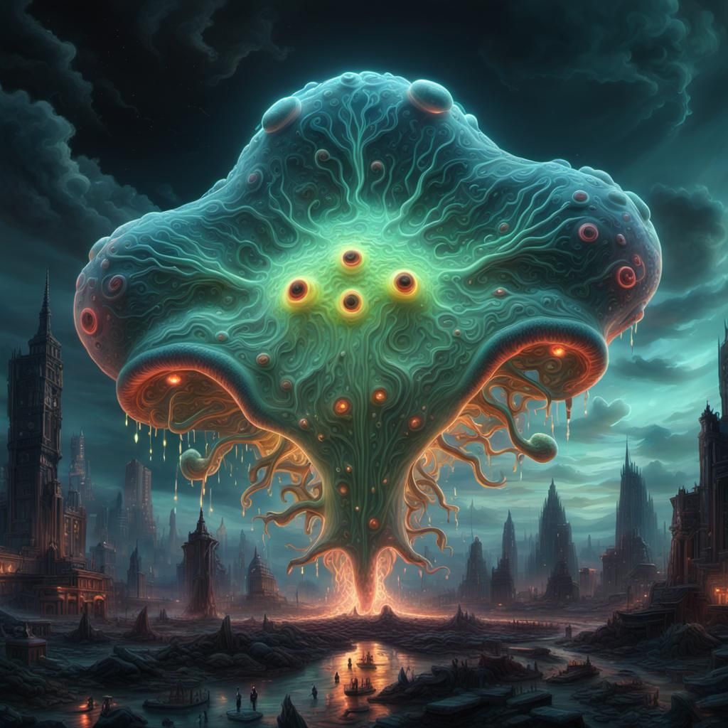 Biofluorescent Amoeba in Detailed Digital Painting