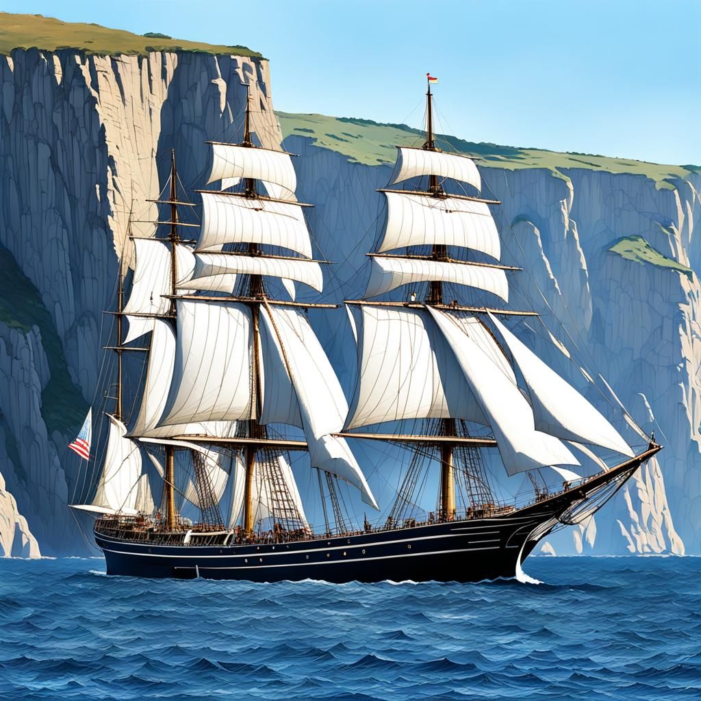 Sailing Ship on a Sunny Day with Cliffs