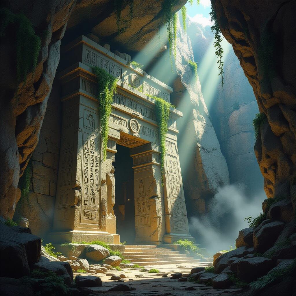 Ancient Mountain Library Entrance in Epic Fantasy Style