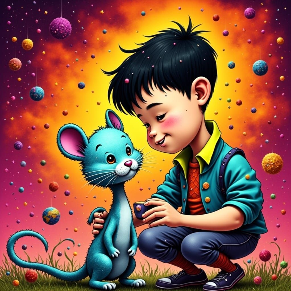 Tintin and Le Chat in Cartoon Style