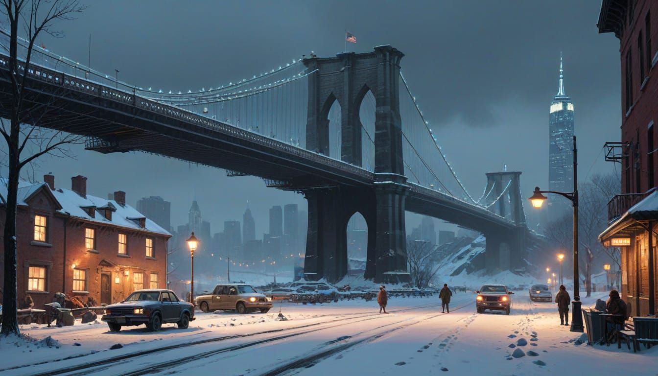 Serene Winter Scene in Brooklyn Bridge, New York City