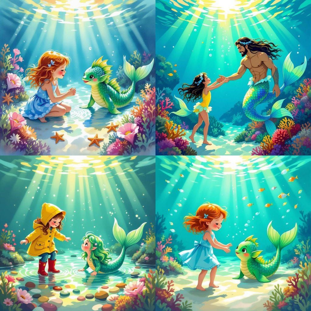 Girl Plays With Male Mermaid