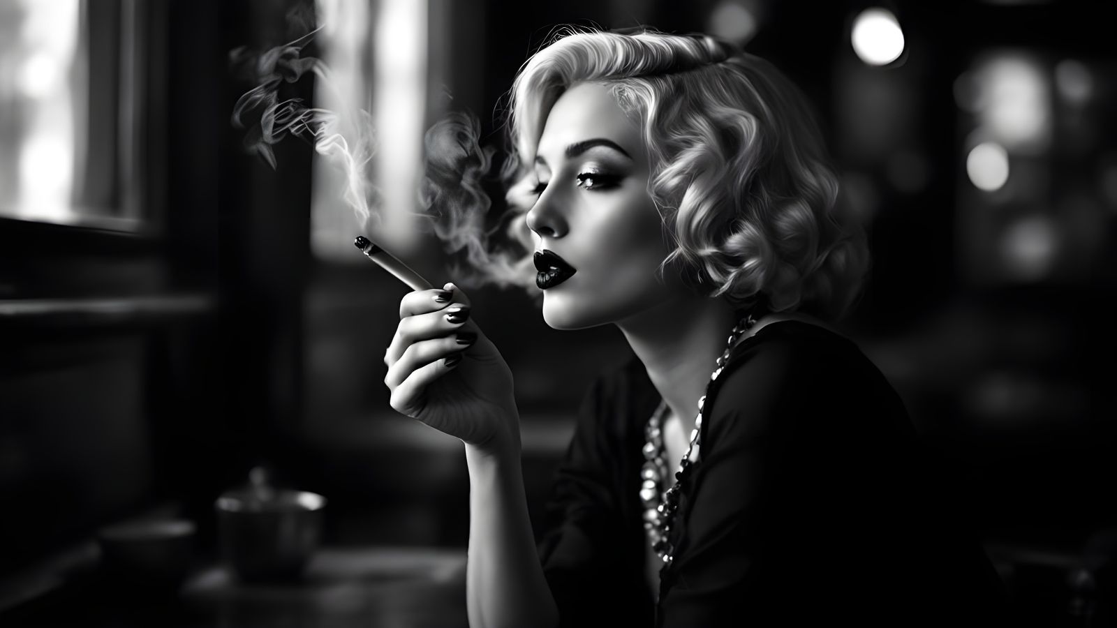 1920s Blonde Woman Smoking in a Pub