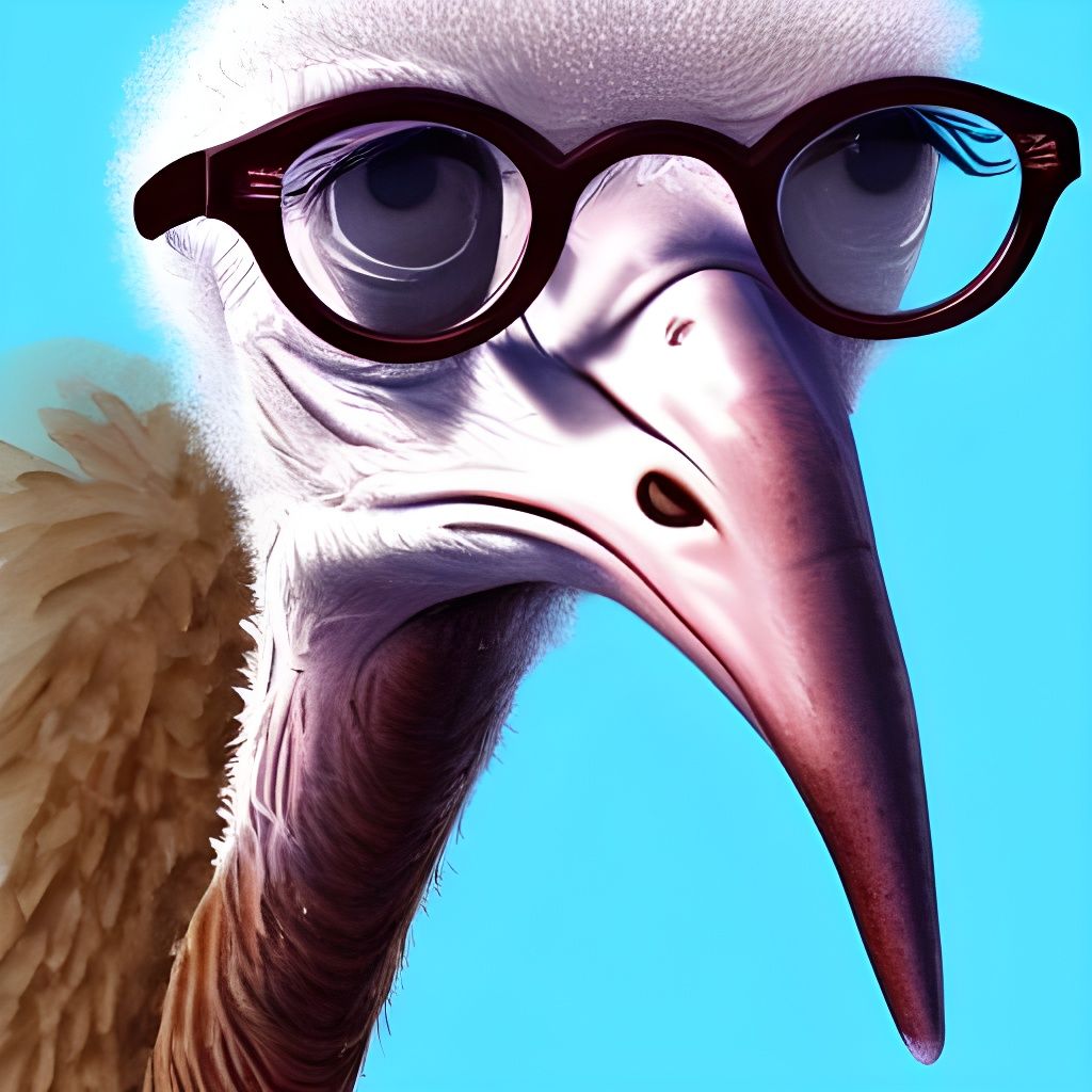 Elderly Ostrich with Bifocals in Gouache Style