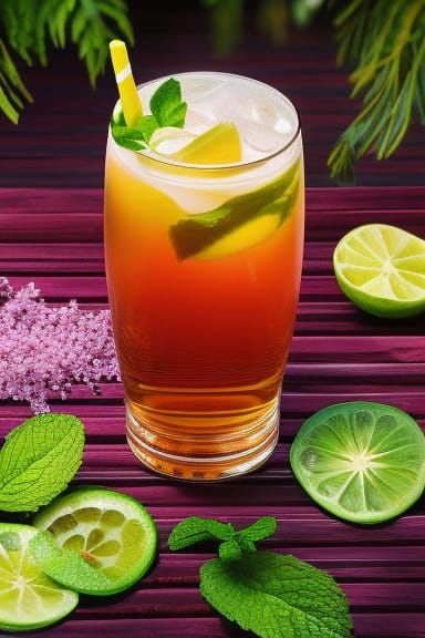 Iced Fruit Tea by the Pool: Gouache Style