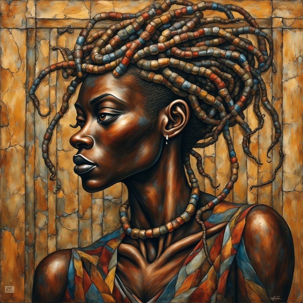 Abstract Expressionist Oil Painting with Textile Elements