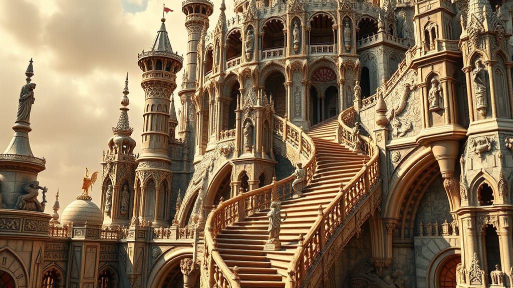 Surreal Confectionary Castle with Twisted Gargoyles and Hier...